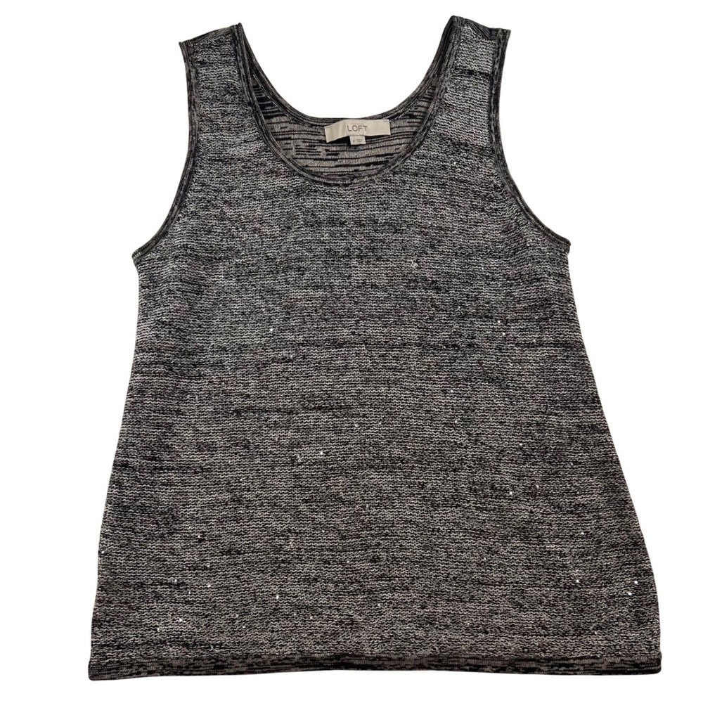 Ann Taylor LOFT Womens Black White Sequin Linen Blend Knit Sweater Tank Top M